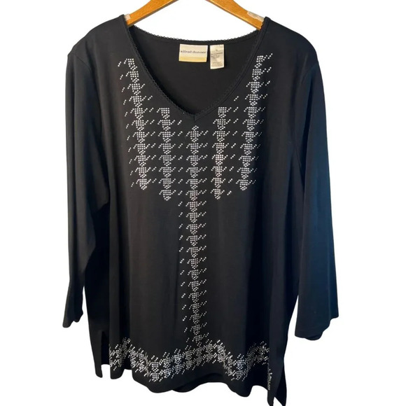 Alfred Dunner Rhinestone Black Vneck‎ Blouse Plus Size 1X - Picture 1 of 8